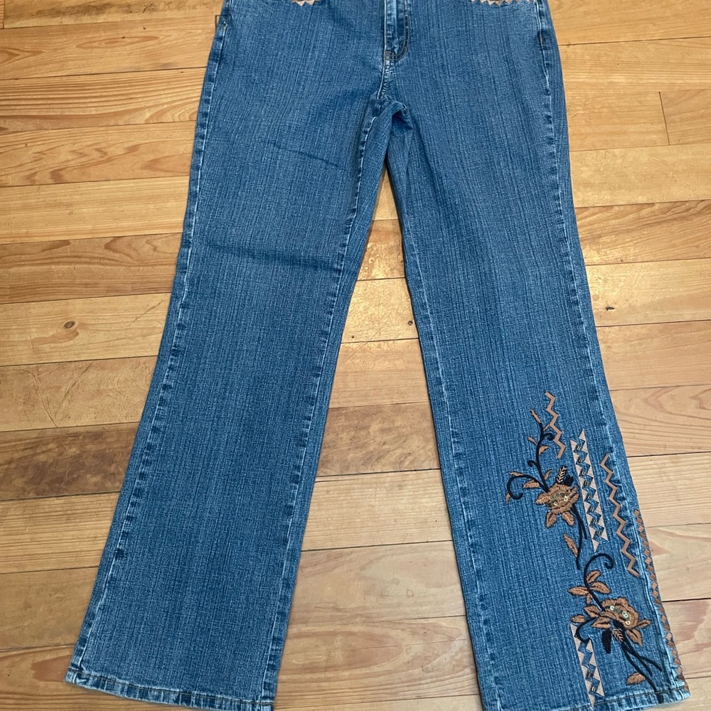 Coldwater Creek Blue Jeans with Floral Embroidery